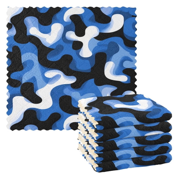 JLWWHD Digital Blue and Black Kitchen Towels 6pcs Ultra Soft Absorbent Quick Drying Dish Cloths 11×11inch
