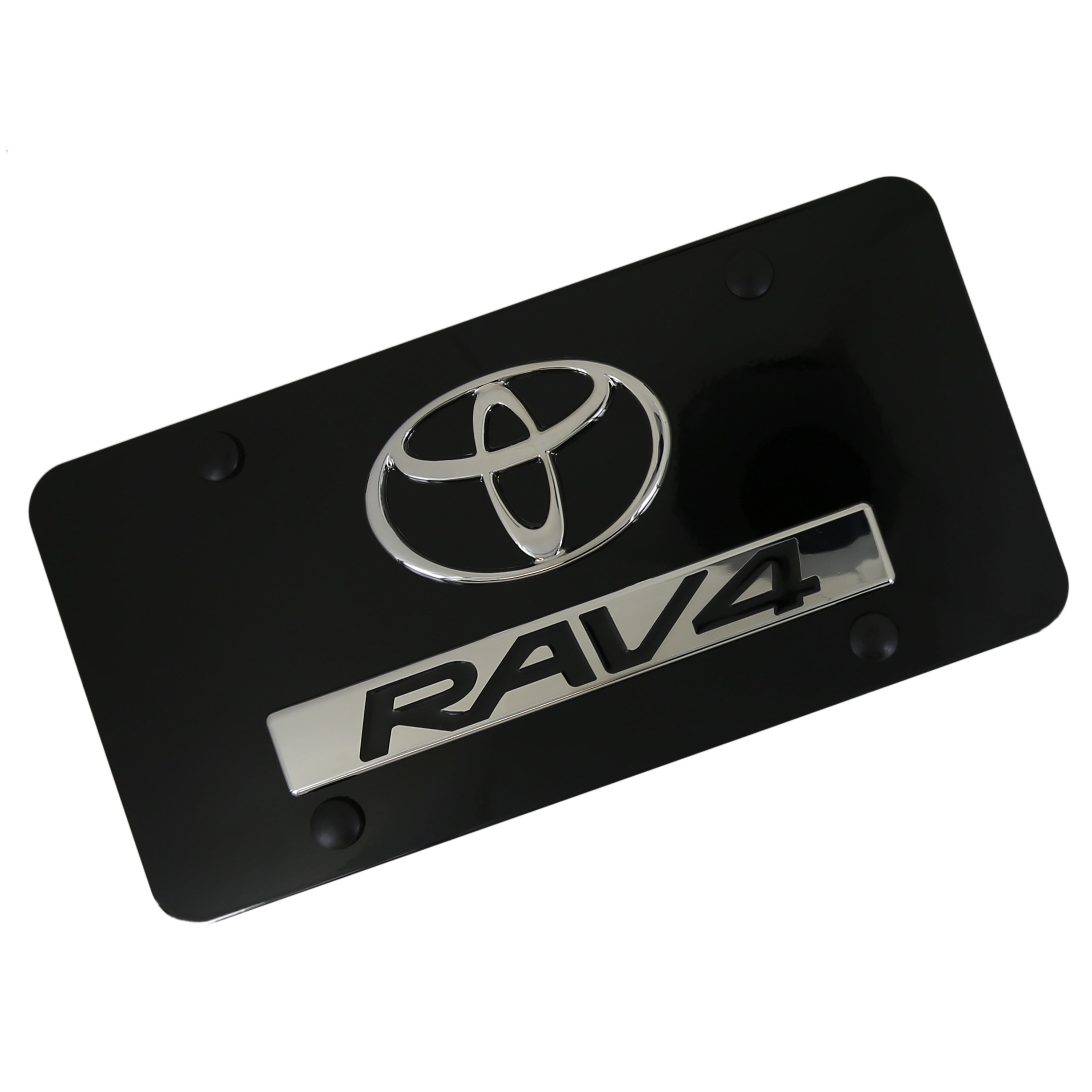 Toyota Dual Logo RAV4 License Plate (Chrome on Black)