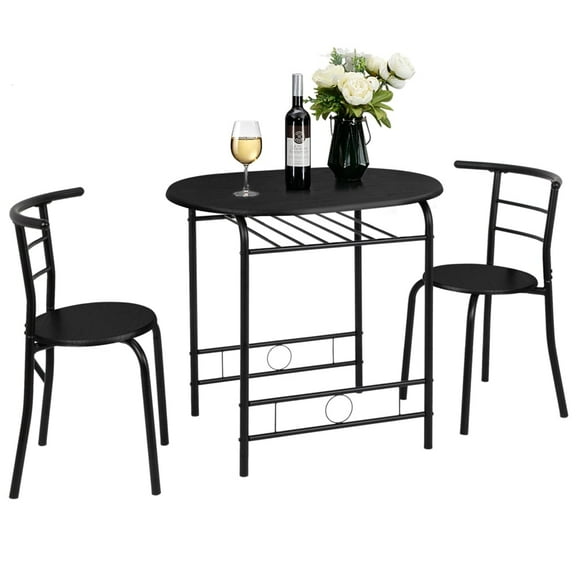 VINGLI Small Dining Table Set for 2,Kitchen Table and 2 Chairs,Black