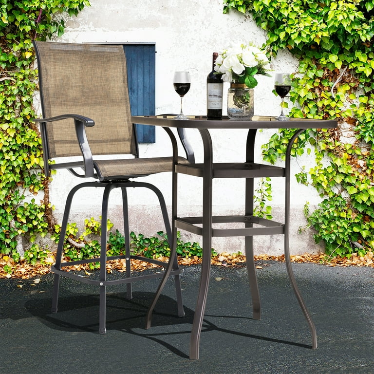 Nuu garden swivel metal balcony height outdoor bar stool with red cushion sale
