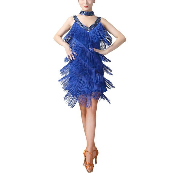 Whitewed Sequin Deep V Neck Fringe Flapper Dress 1920s Great Gatsby