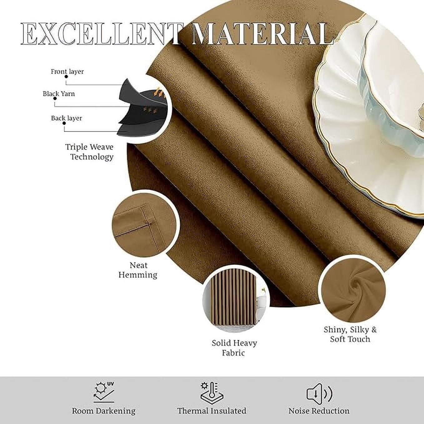 Homi Drapes Triple Pinch Pleated Blackout Curtains Thermal Insulated Room Darkening Drapes for Bedroom/Livingroom Along with 2 Panels,Tiebacks,Hooks (Barley Corn, 52"x63")