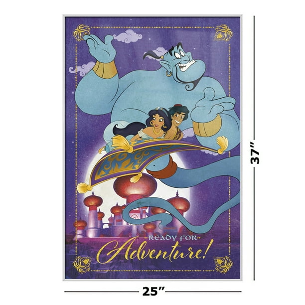 Fæstning strand bedstemor Aladdin - Framed Classic Disney Movie Poster (Ready For Adventure - Aladdin  & Jasmine & Genie) (Size: 24" X 36") (Shiny White Aluminum Frame) -  Walmart.com
