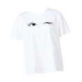 thumbnail image 1 of Camiseta blanca de algodón para mujer con estampado de ojos parpadeantes, corte holgado SG, 1 of 9