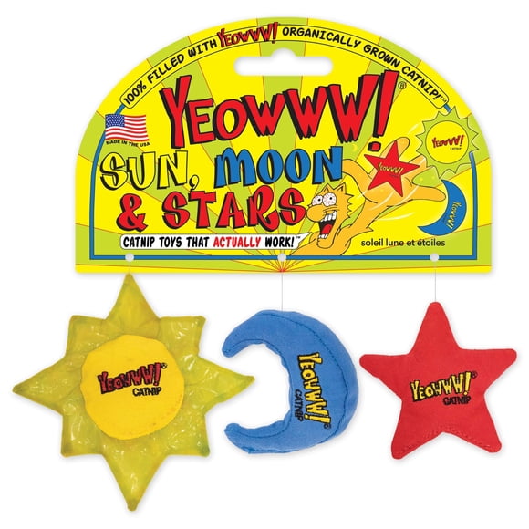 Juguete para gatos Yeowww! Hierba gatera para gatos de interior y exterior con sol, luna y estrella