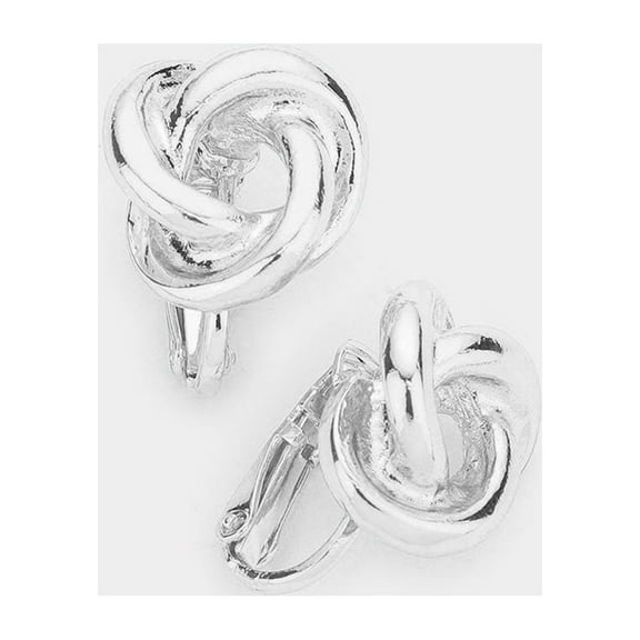 Clip on 3/4" silver small loose knot button style earrings