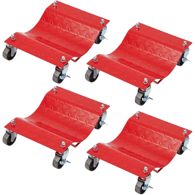 Car Dolly 4 Pack, Wheel Car Dolly Tire Skates Premium Skates Moving Car Easy, Total 6000lbs High Load Bearing, Antiskid Plate Design, All-Direction Rotatable Wheel, 12’’x16’’, Red