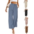 thumbnail image 4 of Pantalones de vestir casuales de pierna ancha para mujer, de estilo europeo y americano, con cintura alta y botones y bolsillos, para primavera y verano, 4 of 6