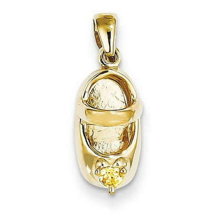 Single Baby Shoe Charm - 14k Gold 3-d November Citrine Engraveable Baby Shoe Charm