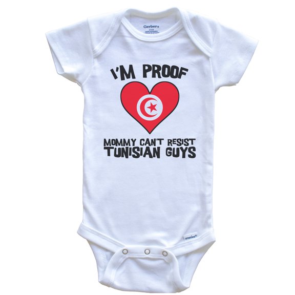 I'm Proof Mommy Can't Resist Tunisian Guys Tunisia Flag Heart Baby Bodysuit, 0-3 Months White