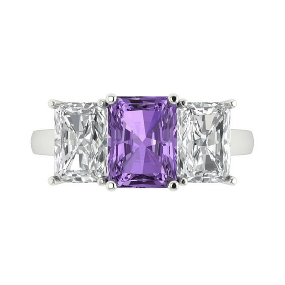 Three-Stone Engagement Ring for Women - 4ct Simulated Alexandrite in 14K White Gold Promise Ring