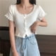 thumbnail image 2 of Chaqueta Mujer Encaje Cuello En U Abrigo Delgado Botón De Punto Camisa De Manga Corta, Blanco Scienceny AP001095-01, 2 of 7