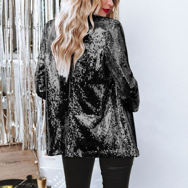 EQWLJWE formal Sequin Jackets for Women Open Front Blazer Jacket Casual Long Sleeve Plus Size Sparkly Cardigan Coat Christmas Jacket for Women