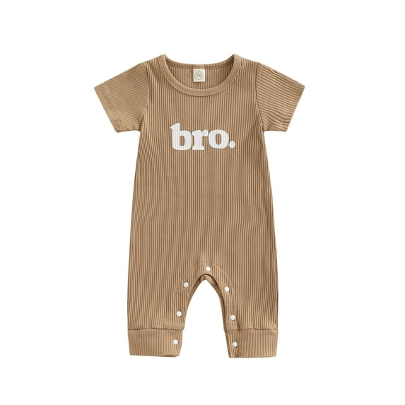 hirigin Summer Toddler Baby Boys Casual Ribbed Clothes Solid Ribbed Knitted Short Sleeve Letter Print Romper Jumpsuits One-pieces Long Pants