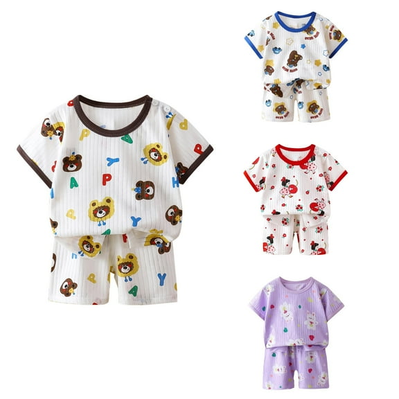 Ahuyic Kids Summer Casual Outfits,Boys Girls Short Sleeve Two-Piece Set,Toddler Kids Boys' Casual Short Sleeve Shorts Casual Loungewear Thin Home Clothing Two Piece Set