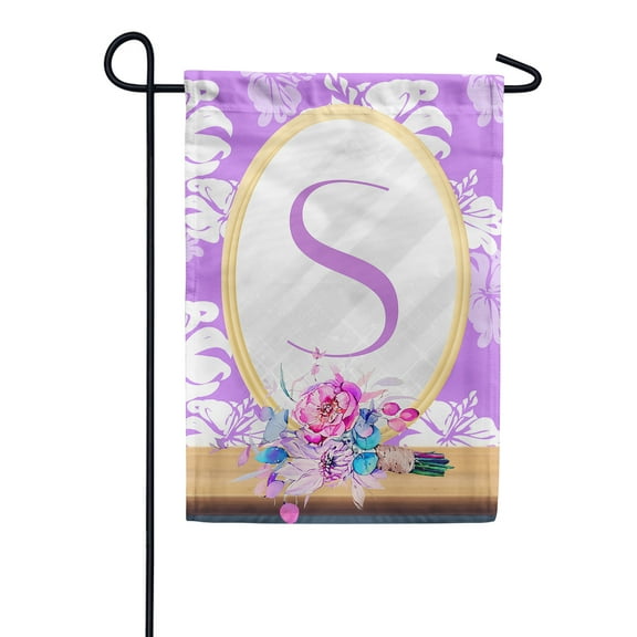 America Forever Spring Monogram Garden Flag Letter S 12.5 x 18 inches Double Sided Vertical Outdoor, Yard, Lawn, Beautiful Floral Design, White Flower, Summer Floral Garden Flag