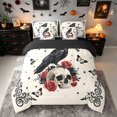 thumbnail image 3 of Erosebridal Raven Skull Queen Bedding, Romantic Rose Bedding Comforter Set Queen, White Beige, Black Reversible, 7pcs, 3 of 6