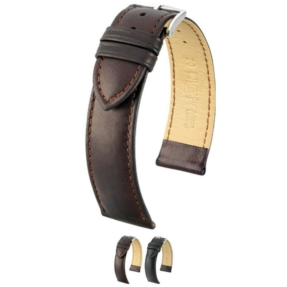 HIRSCH Merino Leather Watch Strap (Brown) - M - 12mm - Stainless Steel Silver buckle