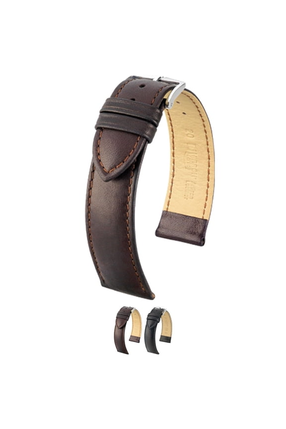 Merino Leather Watch Strap (Brown) - M - 12mm - Stainless Steel Silver buckle
