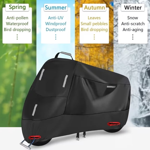 Motorcycle Cover Waterproof Outdoor, 300D Heavy Duty, UV & Rain Resistant, Windproof with Lockholes & Night Reflective, Fits Most Motorcycles, Cruisers, Dirt Bikes, Scooters up to 90.5" - XL Size