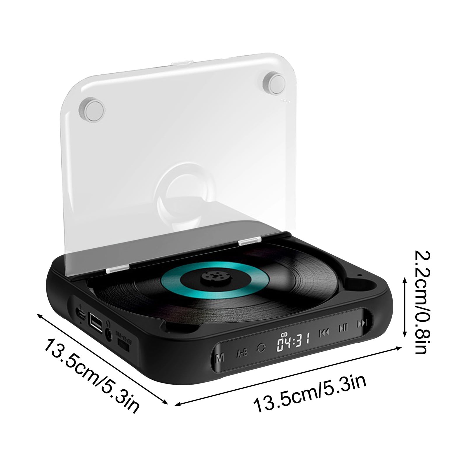 Portable CD Player with Bluetooth 5.3, Rechargeable CD Player for Home/Car, Built-in HiFi Speakers, Headphones, LCD Screen, Supports CD/USB and Repeat Modes, Black