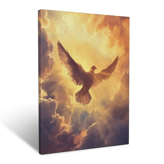 CozyNet The Holy Spirit Glowing As A Dove In Soft Clouds & Golden Rays Wall Art Prints With Frame Canvas Perfect for Living Room & Bedroom, Ready to Hang, Wall Decor 12"x16"