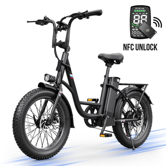 AKLUER 20" 3.0 Fat Tire Electric Bike, 48V 13Ah Battery 60 Mile Max Range, NFC Lock 7-Speed E-Bike for Mountain & Off-Road Trips,UL 2849