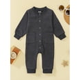 thumbnail image 2 of TSEXIEFOOFU Baby Boy Girl Round Neck Long Sleeve Waffle Solid Color Button Down Jumpsuit, 2 of 9