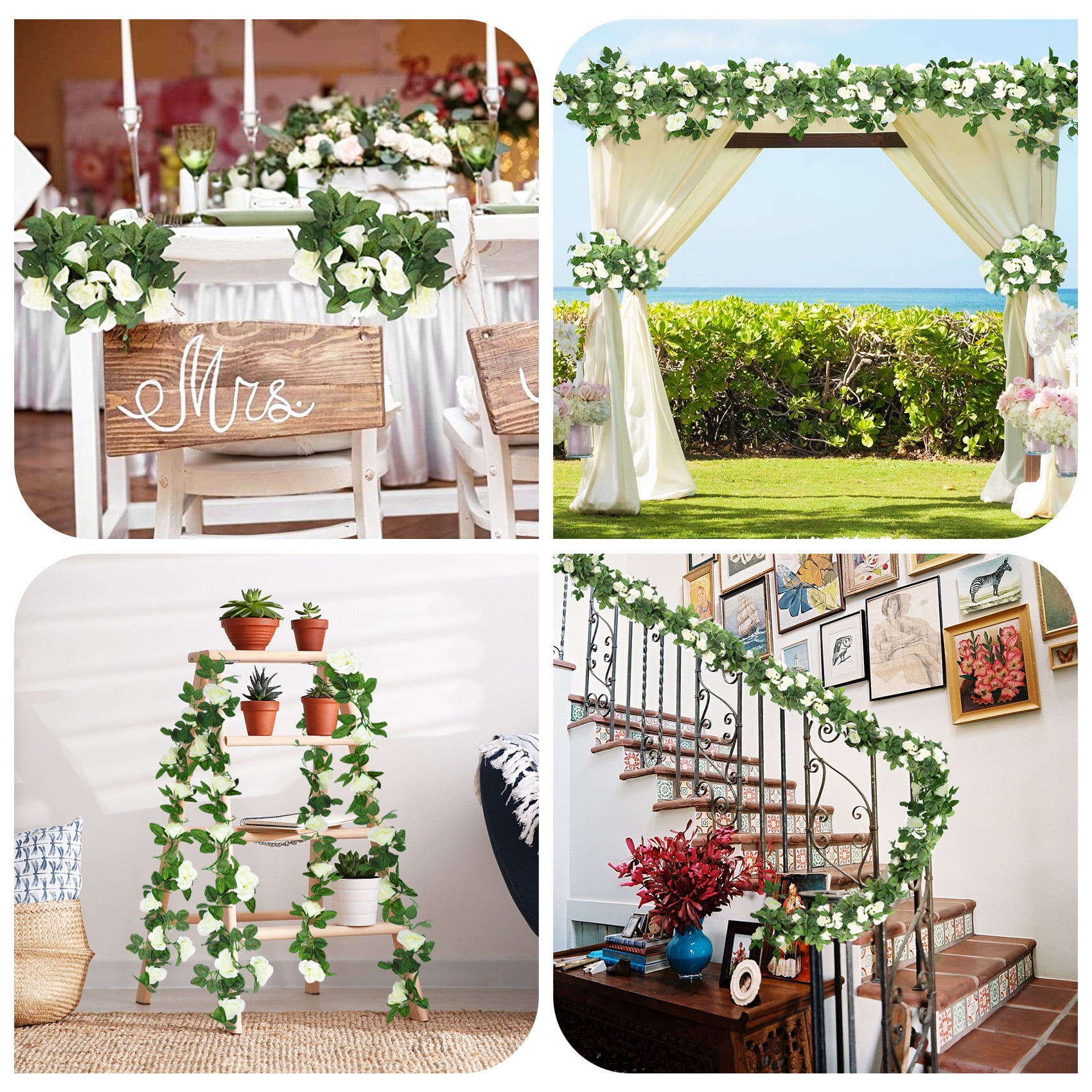 YOLETO Artificial Flowers Garlands - 2 Strand 216cm Long Artificial Flower Vines for Decorations, 16 Flowers per Strand, Faux White Rose Floral Arch for Home, Garden, Weddings, Parties