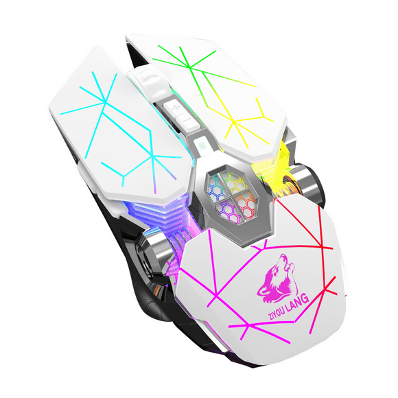 Bluetooth Wireless Dual Mode Charging Gaming Mouse Silent Water Cooling Illuminated Mechanical Mouse, USB Wireless Mouse with 6 Buttons 6 Replaceable LED Colors Ergonomic Programmable MMO RPG For PC