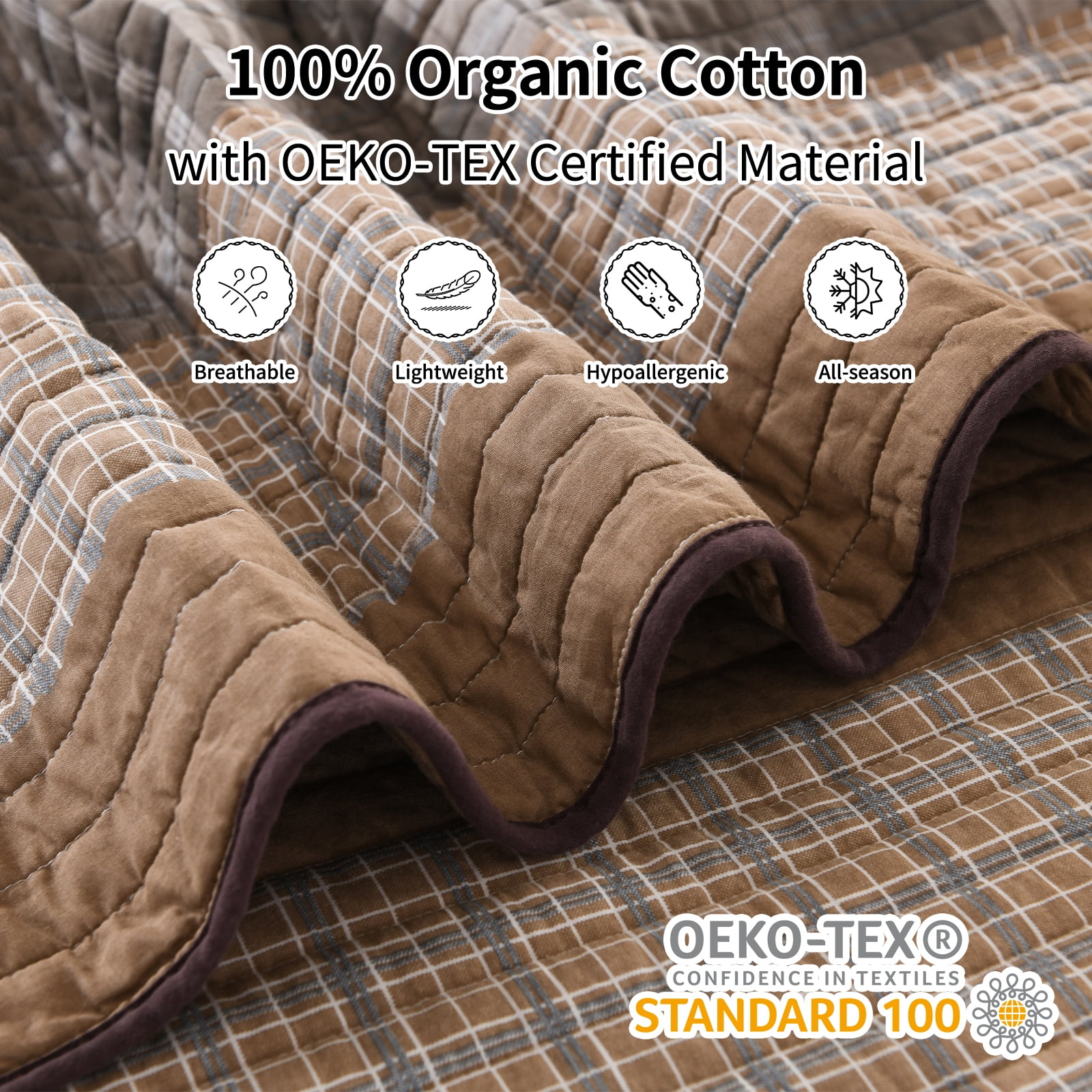Bedduvit Rustic Lodge Queen Quilt - 100% Organic Cotton Quilt Sets, Cabin Animal Farmhouse Lightweight Bedspread for Queen Beds, Bear Tree Brown White Striped Cottage Bedding Set with 2 Pillow Shams