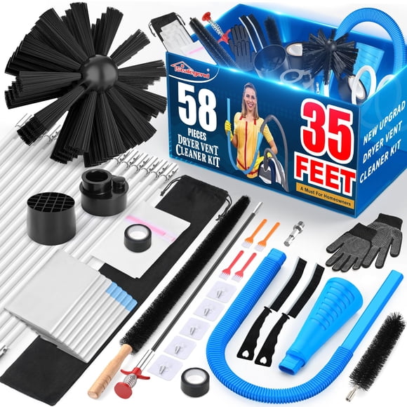 Sealegend 58-Piece Dryer Vent Cleaning Kit Omnidirectional Cleaner Include 35 Feet Dryer Vent Brush Blue Dryer Vacuum Attachment Lint Brush Vacuum&Dr