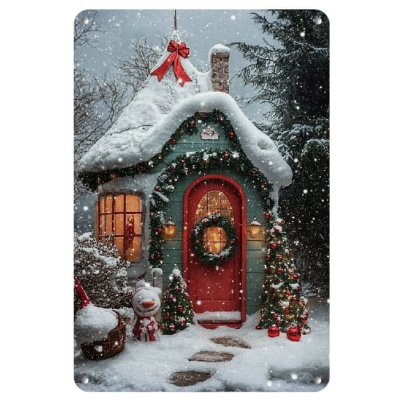 1pc Vintage Christmas Cottage Metal Tin Sign - 8x12 Inch, Festive Iron Wall Art, Ideal for Home, Bedroom, Bar, Cafe, Library, Garage Decor, Indoor & Outdoor Use