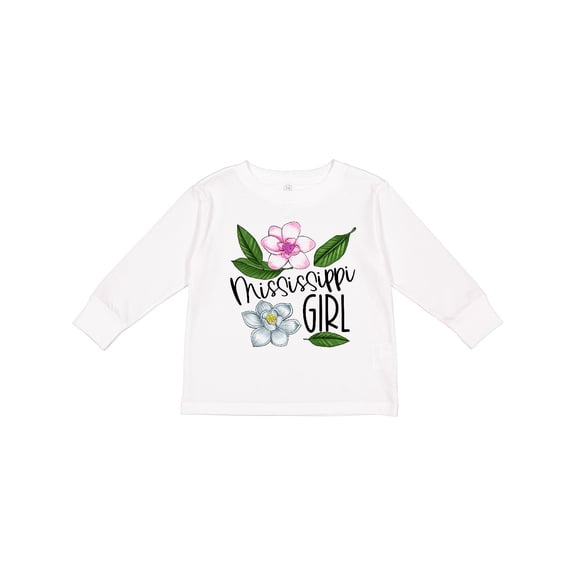 Inktastic Mississippi Girl Magnolia Flowers and Leaves Girls Long Sleeve Toddler T-Shirt