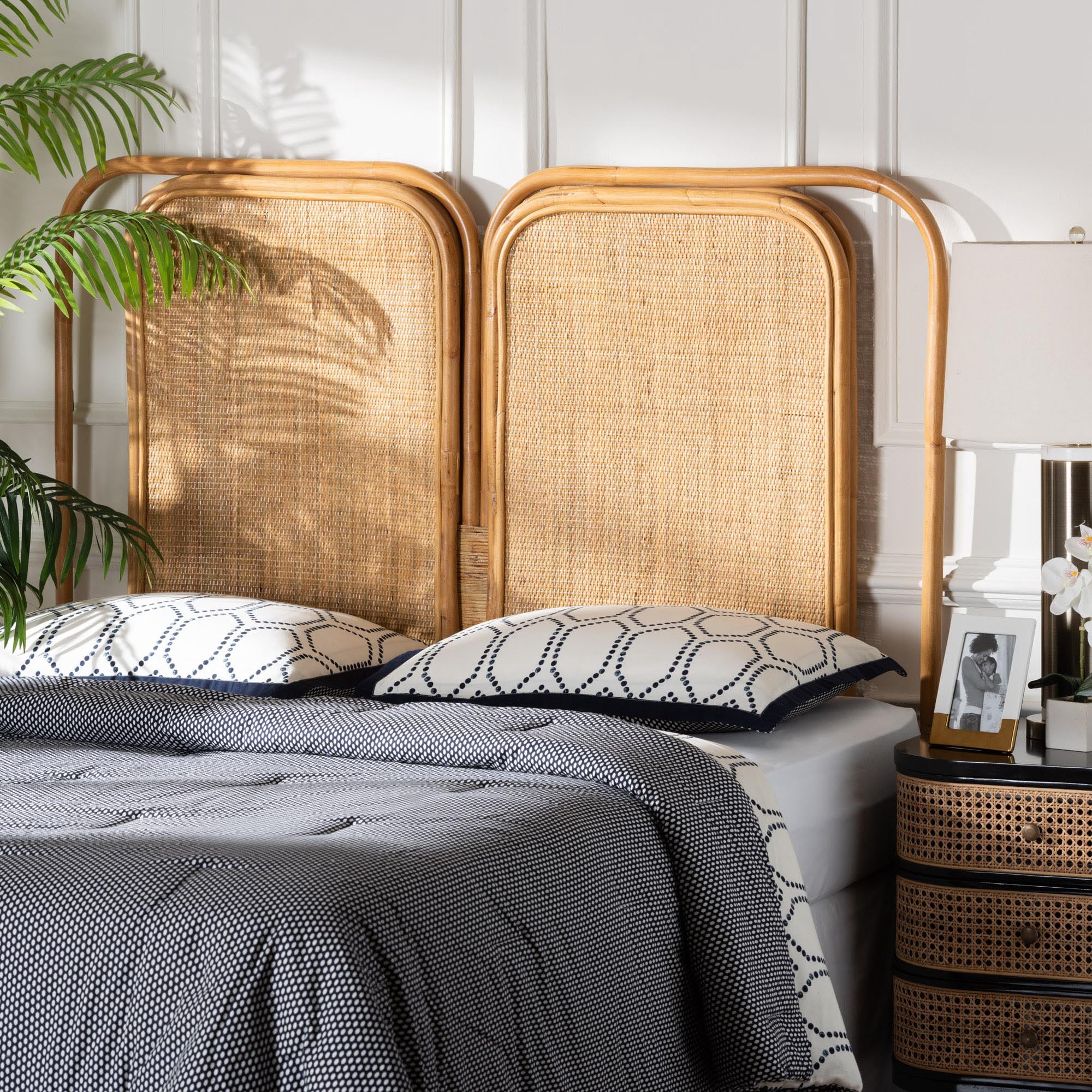 bali & pari Gowan Rattan BOHO Headboard, King Size, Natural Brown