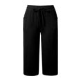 thumbnail image 3 of Fnooota Cotton Linen Capri Pants for Women, Summer Casual Relaxed Fit Drawstring Womens Capris Black Size 2XL, 3 of 5