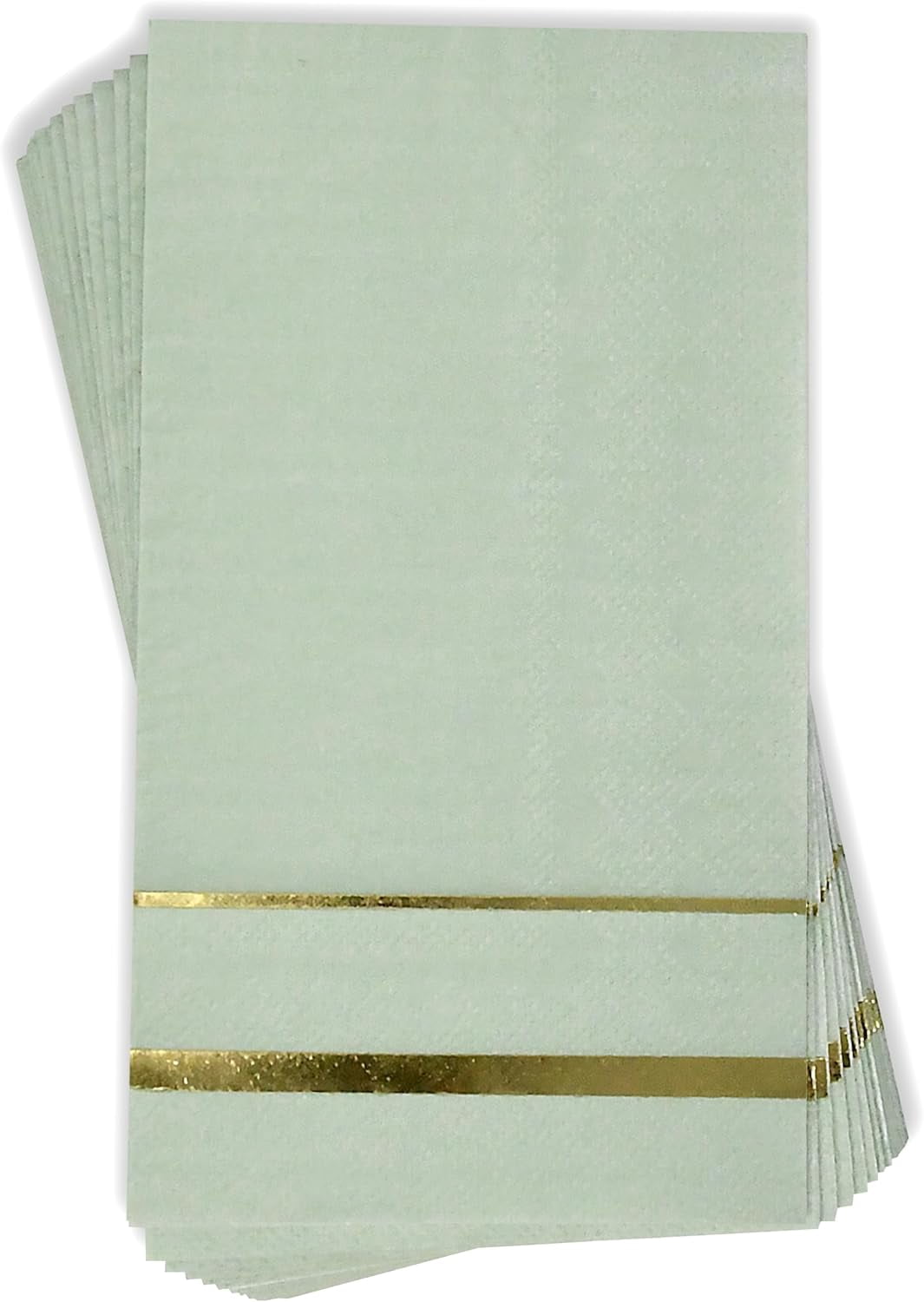 100 Count Sage Green with Gold Trim Lined Guest Napkins Elegant Dinner Hand Napkin for Bathroom Wedding Holiday Anniversary Birthday Party Bridal Baby Shower Metallic Golden Foil Decorative Towel