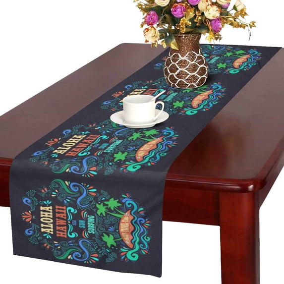 MKHERT Hipster Aloha Hawaii Sea Sun Surfing Enjoy Travel Time Table Runner Home Decor for Kitchen Dining Wedding Party 16x72 Inch