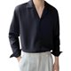 thumbnail image 3 of pstuiky Camisas casuales de manga larga para hombre, Camisa informal de verano para hombre, de seda helada, estilo maduro, color liso, cuello cubano, manga larga salir tops l, 3 of 8