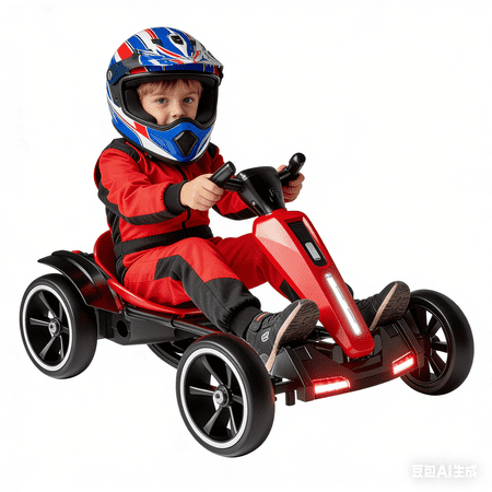 12V Electric Pedal Go Kart Kids, Foldable Ride On Car Adjustable Seat, Music Lights, EVA Wheels, Battery Toy Ages 3-8