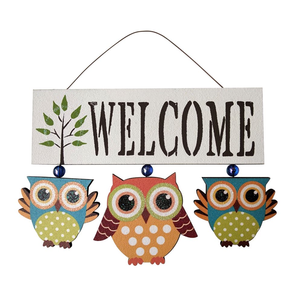 Owls Sign Wooden Hanging Door Sign for Porch Patio