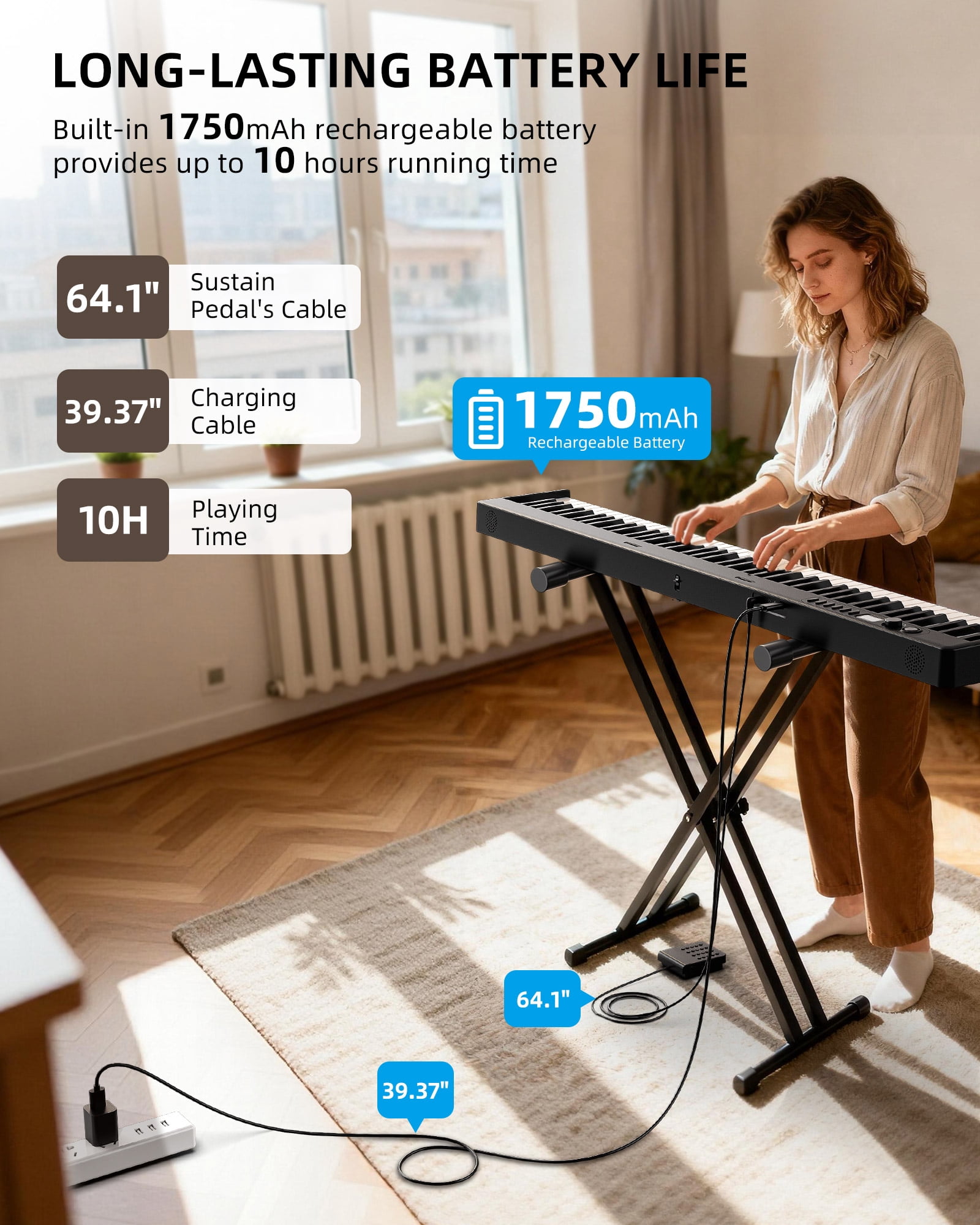 LEKATO Portable Piano Keyboard for Beginners 88 Keys Folding Digital Piano with Sustain Pedal Foldable Electric Piano Keyboard with Semi Weighted Keys Midi Bluetooth