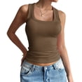thumbnail image 2 of Summer Womens Tank Tops Square Neck Fitted Sleeveless Shirts for Women Ribbed Basic Top Camel Color XL, 2 of 8