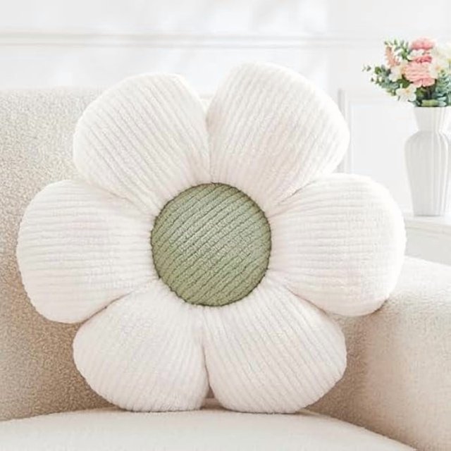 wonima44 Flower Pillow,Cute Daisy Flower Shaped Throw Pillow for Home Decor,Soft Flower Throw Pillow Seating Cushion for Bedroom,Sofa,Couch (15.7",White)