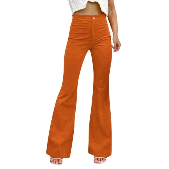 Zylarhe Women's Pants Women's Corduroy Flare Pants High Waist Stretchy Comfortable Casual Trousers for Everyday Wear