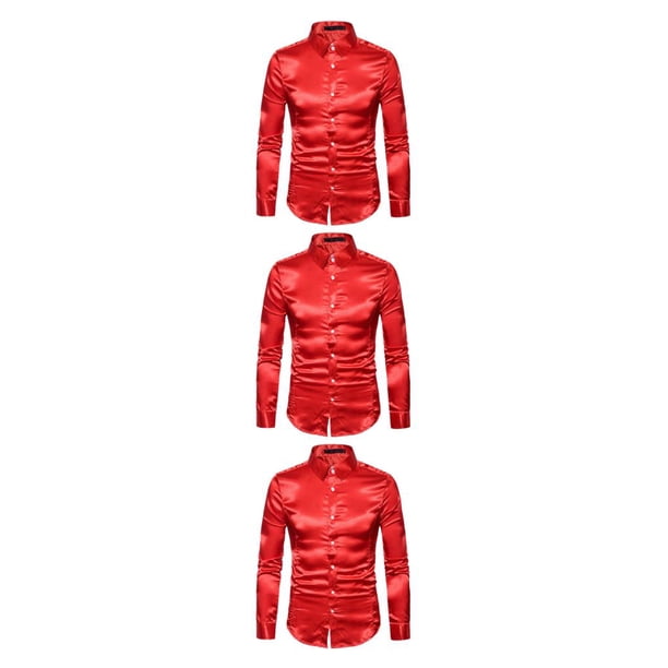 Sonducket Cuello de camisa de manga larga formal con botones - diario para hombres Camisa de hombre de secado rápido Manga larga formal Rojo Type1 NO1
