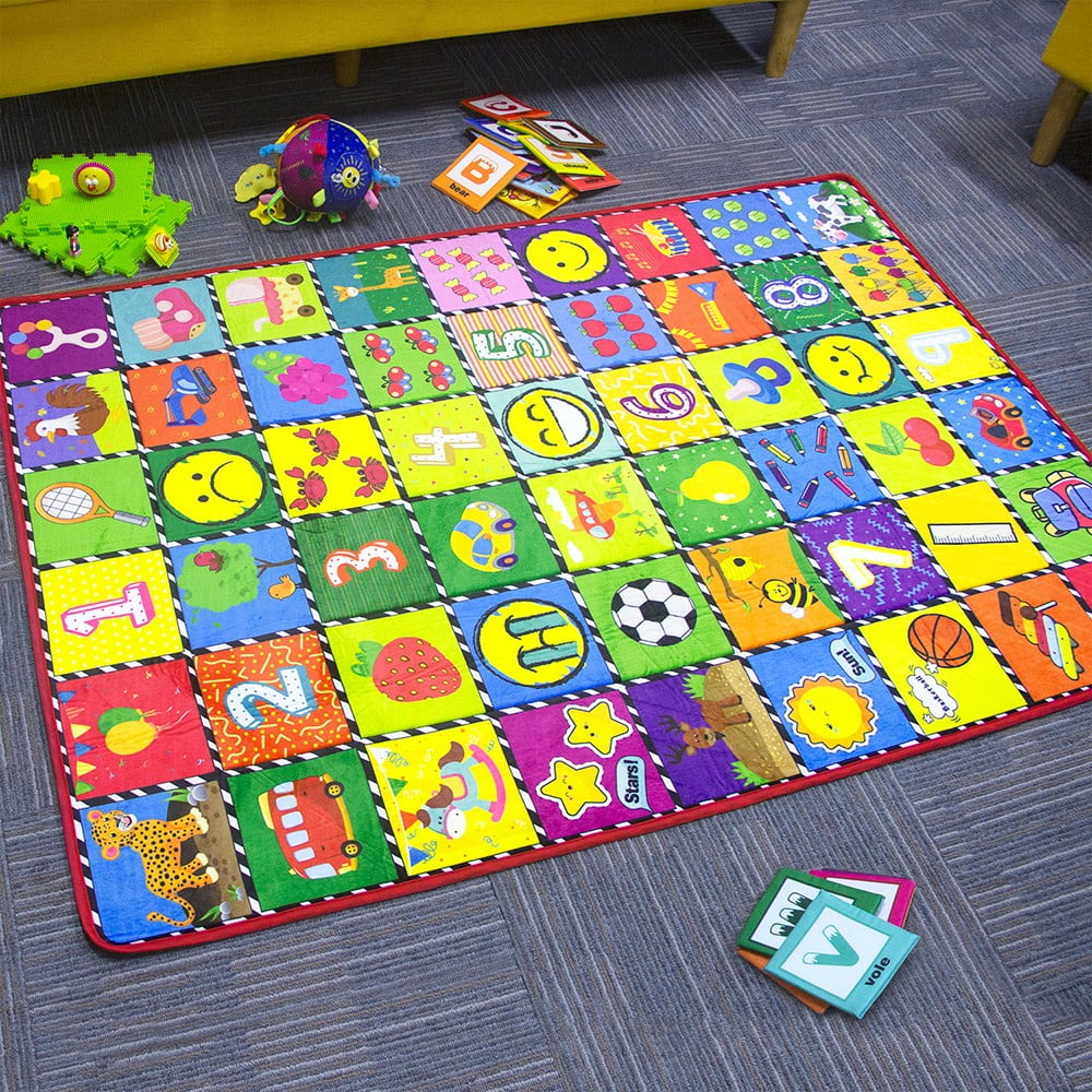 loivesh Baby Mat for Floor 59' x 41' - Kids Area Rugs Educational Play Mat for Room Decor, Baby Play Mat,Count Game, Learn Animals, Expressions, Family Beach Carpet Outdoor Indoor Gift