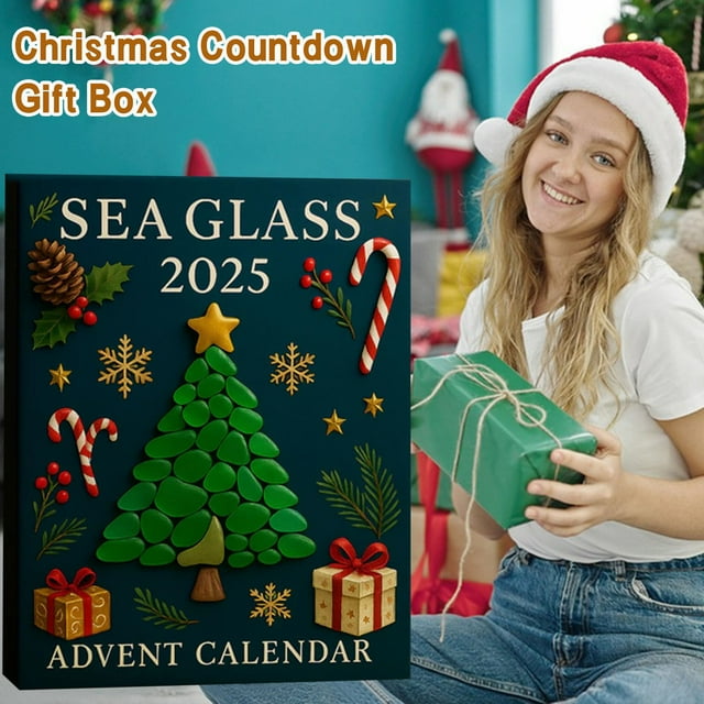 Sea Glass Descent Calendar 24 Day Ocean Themed Countdown Set Miniature Collectible Artwork Providing Unique Coastal Style