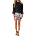 thumbnail image 2 of Tops de lentejuelas INSPIRE CHIC para mujeres, blusas de brillo con mangas largas y hombros al aire para fiestas, 2 of 6