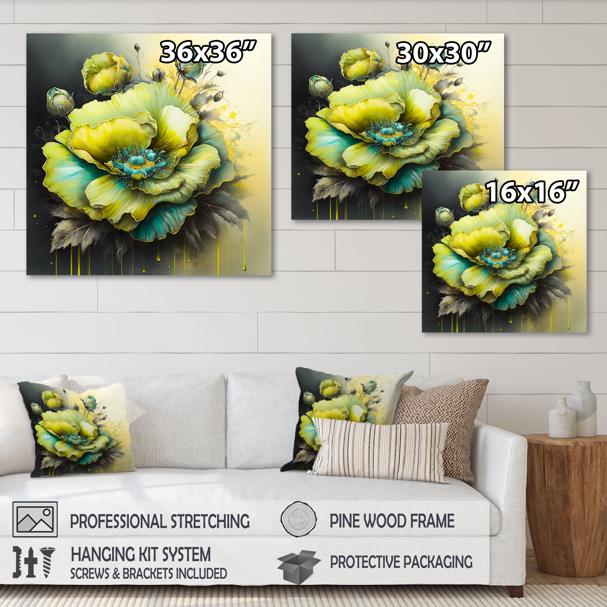 Designart Green Blooming Flower I Canvas Wall Art